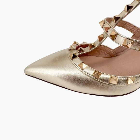 Valentino Garavani Rockstud Caged Pumps EU 39.5 US 9.5 Metallic Gold High Heels - Picture 12 of 16